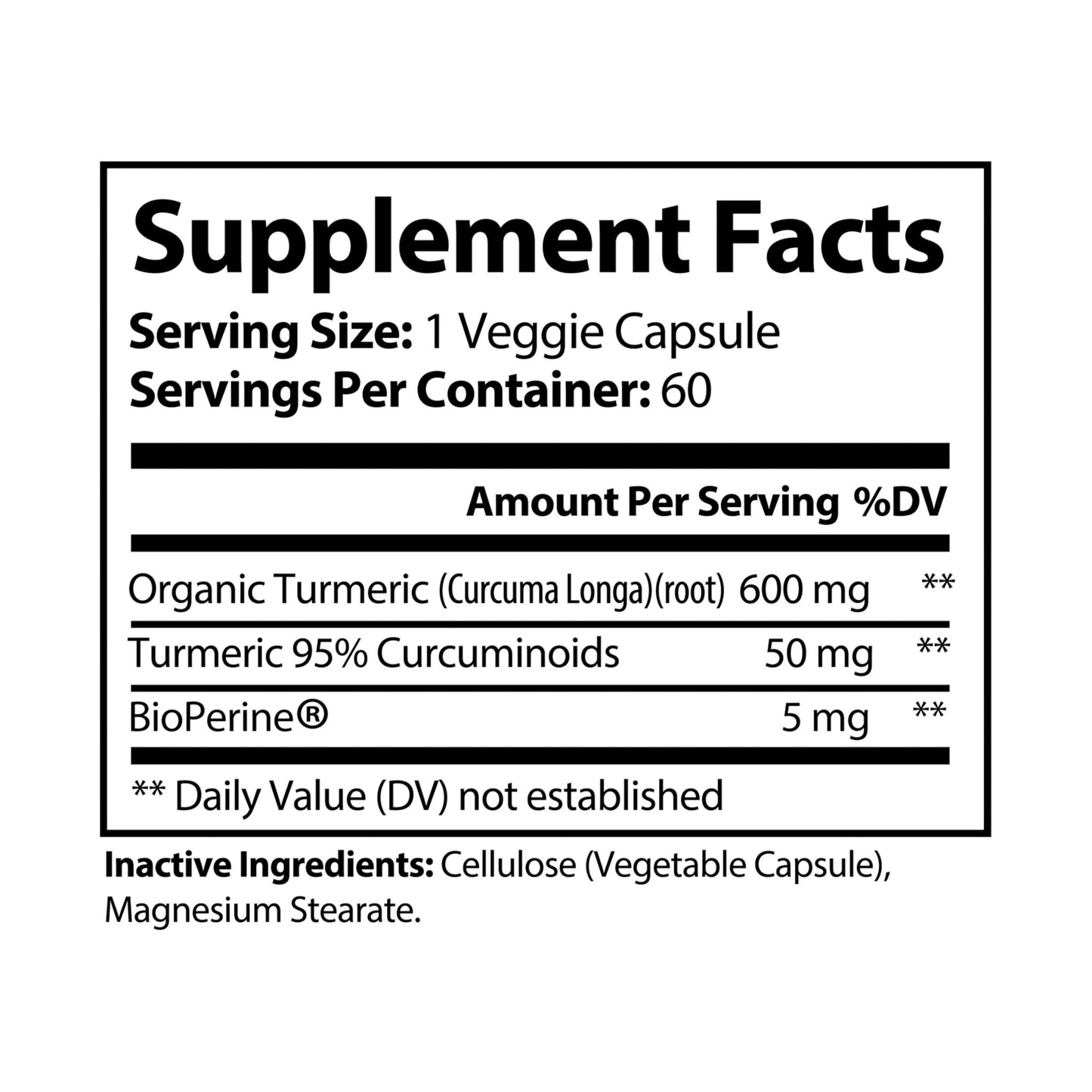 Turmeric Plus with BioPerine® (Black Pepper Fruit Extract) Supplement (60 Capsules)