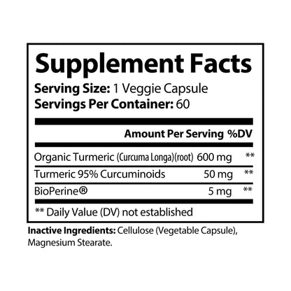 Turmeric Plus with BioPerine® (Black Pepper Fruit Extract) Supplement (60 Capsules)